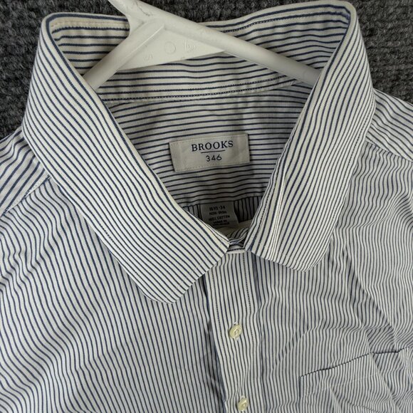 Brooks Brothers Non Iron Button Up Shirt Long Sleeve Men Striped Blue 16.5 34 - Picture 7 of 14